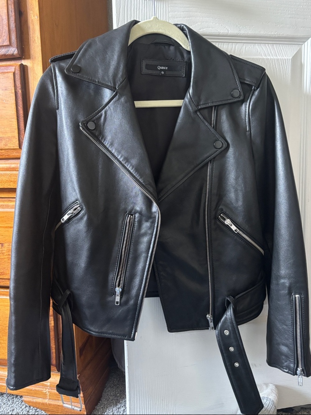 Quince Black Faux Leather Biker Jacket with Belt